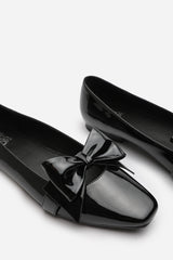 Jessa Wide Fit Girl's School Classic Bow Ballerina Shoes In Black Faux Patent Leather