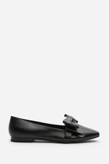 Jessa Wide Fit Girl's School Classic Bow Ballerina Shoes In Black Faux Leather