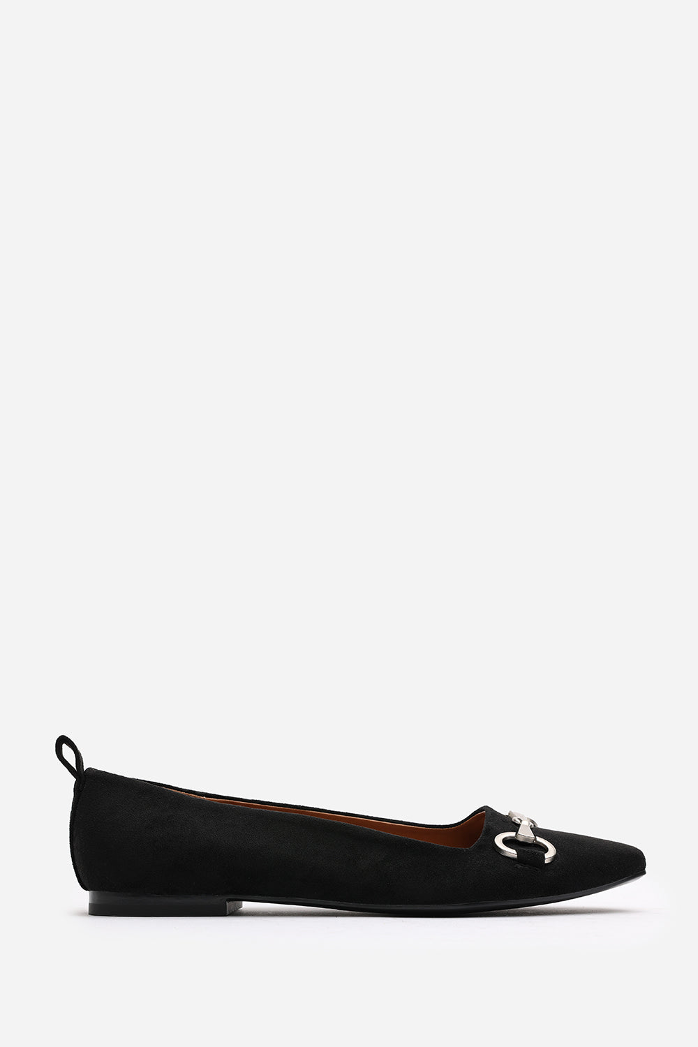 Kira Wide Fit Black Suede Ballet Flats with Front Buckle Detail