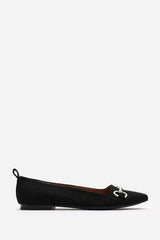 Kira Wide Fit Black Suede Ballet Flats with Front Buckle Detail