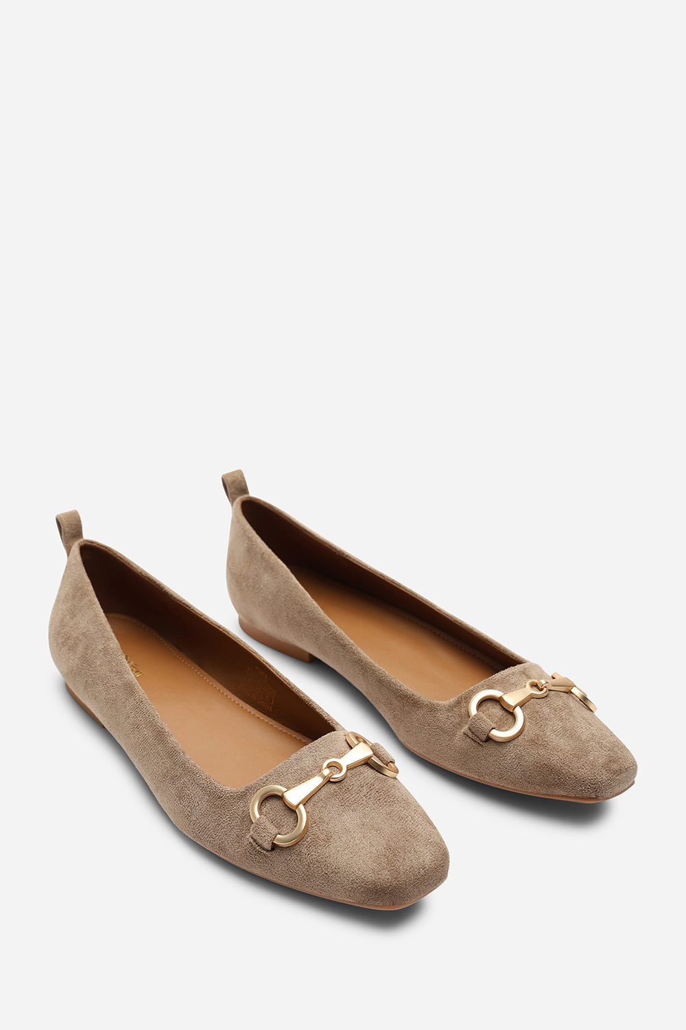 Lauren' Suede Wide Ballet Flats With Front Buckle Detail