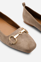 Lauren' Suede Wide Ballet Flats With Front Buckle Detail