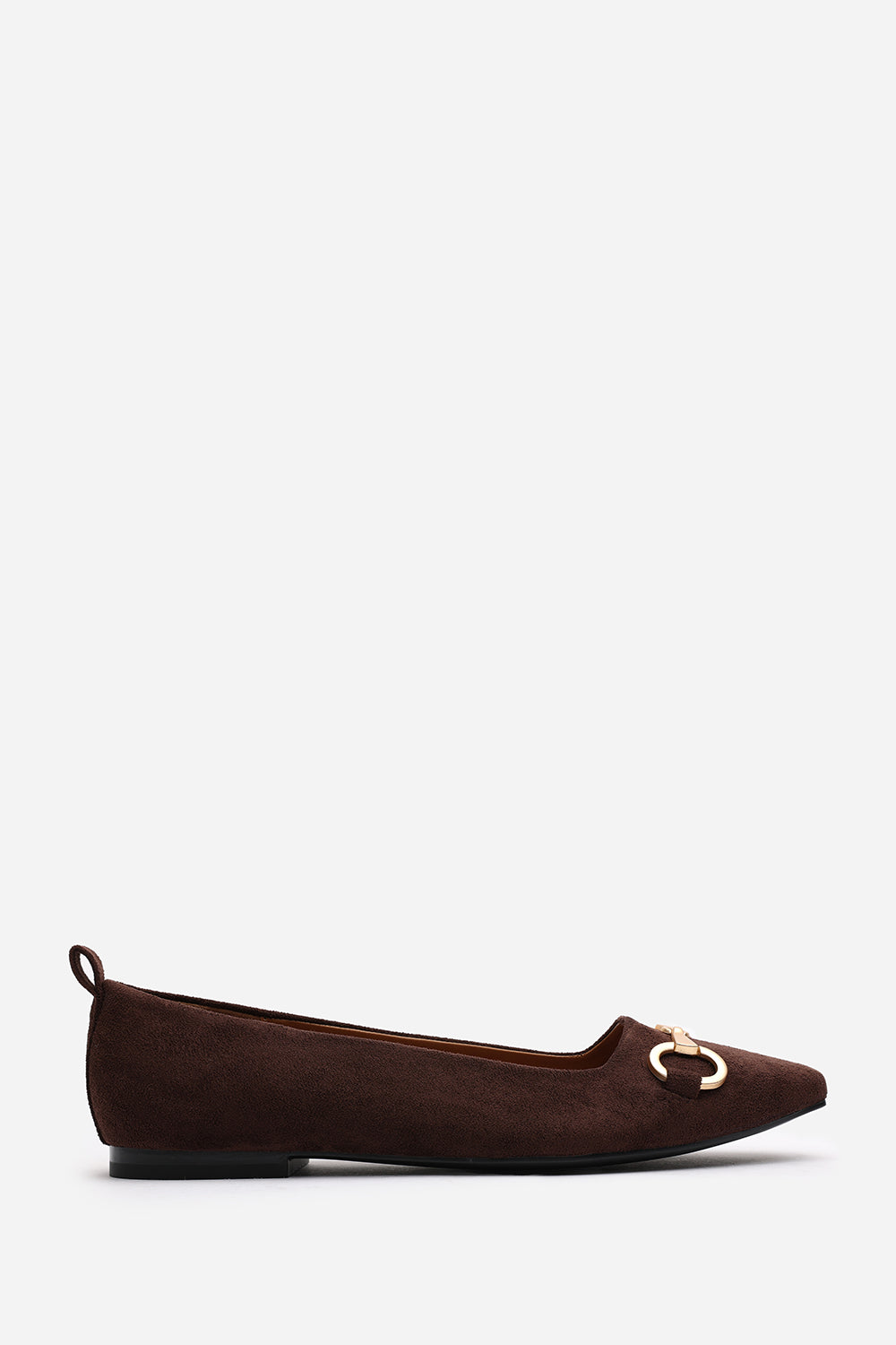 Kira Wide Fit Brown Suede Ballet Flats with Front Buckle Detail