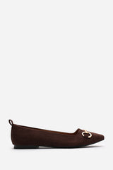 Kira Wide Fit Brown Suede Ballet Flats with Front Buckle Detail