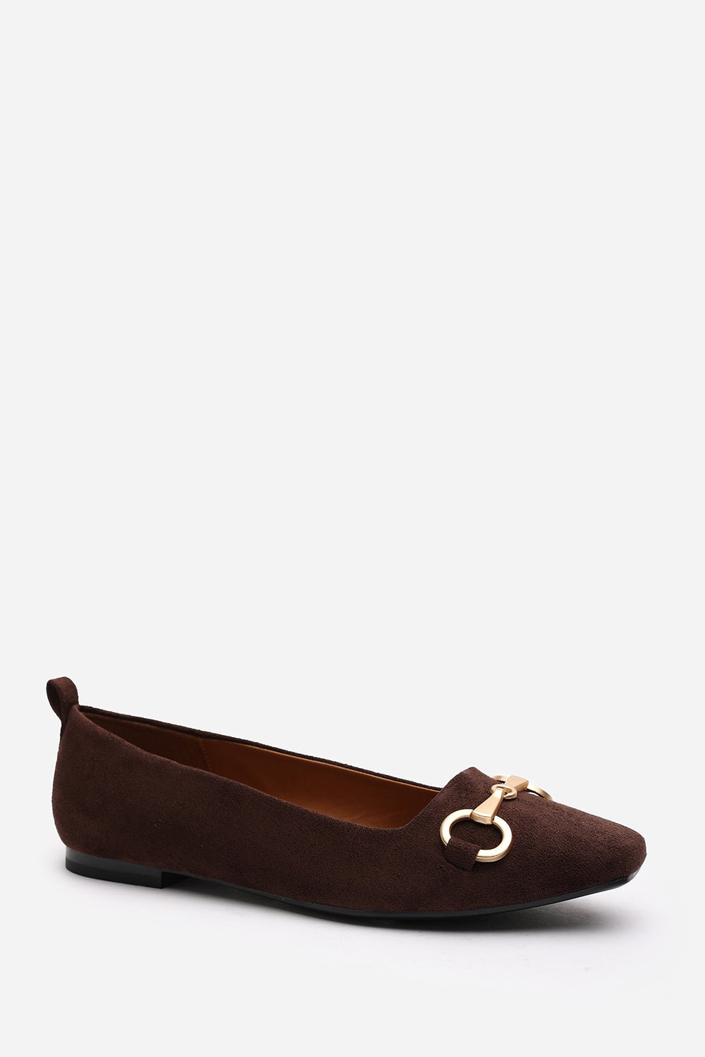 Kira Wide Fit Brown Suede Ballet Flats with Front Buckle Detail