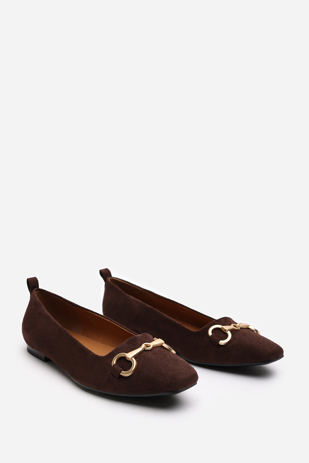 Kira Wide Fit Brown Suede Ballet Flats with Front Buckle Detail