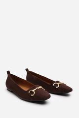 Kira Wide Fit Brown Suede Ballet Flats with Front Buckle Detail