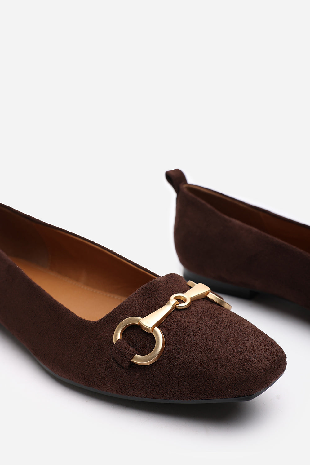 Kira Wide Fit Brown Suede Ballet Flats with Front Buckle Detail