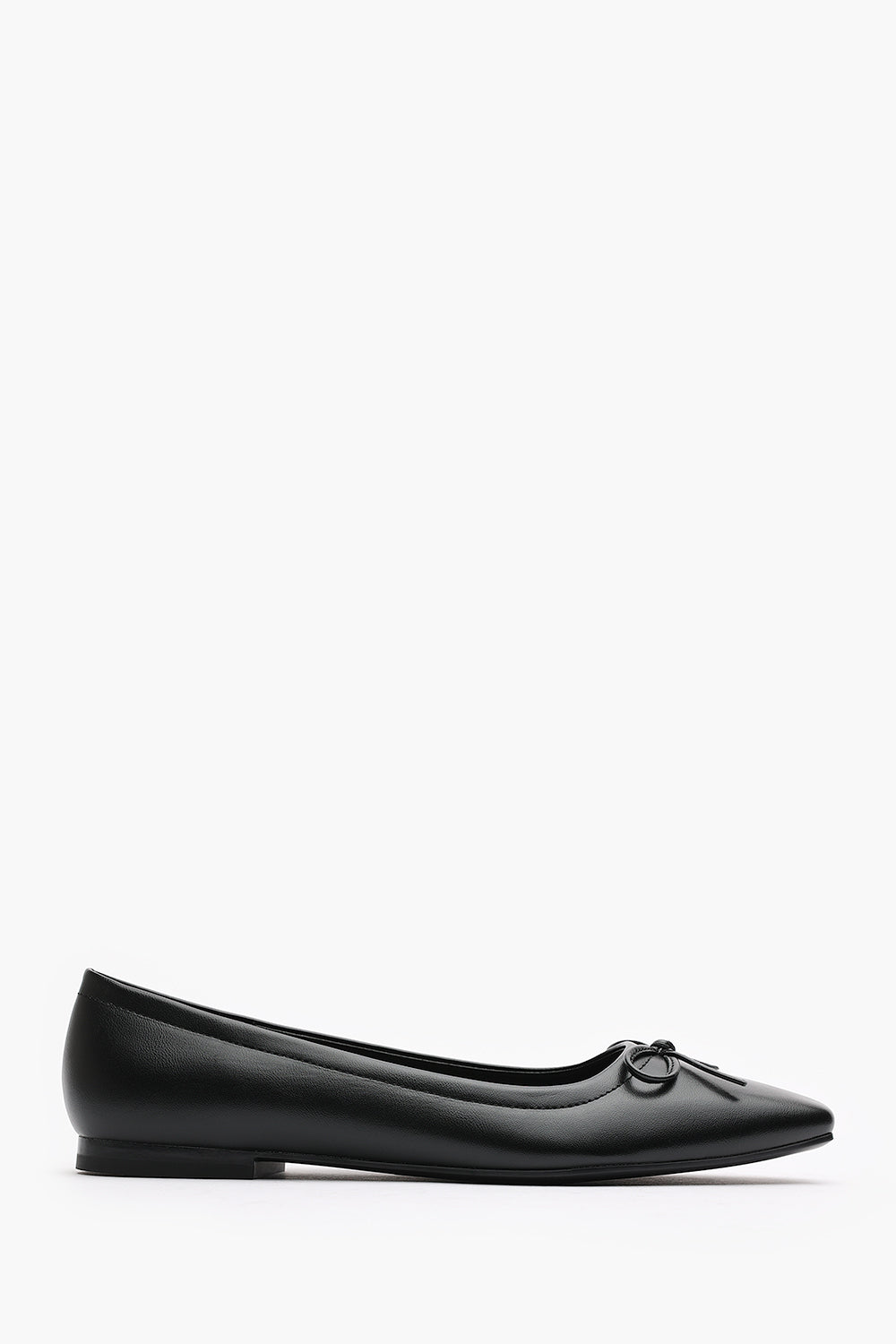 Lauren Black Faux Leather Ballet Flats with Front Bow Detail