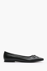 Lauren Black Faux Leather Ballet Flats with Front Bow Detail