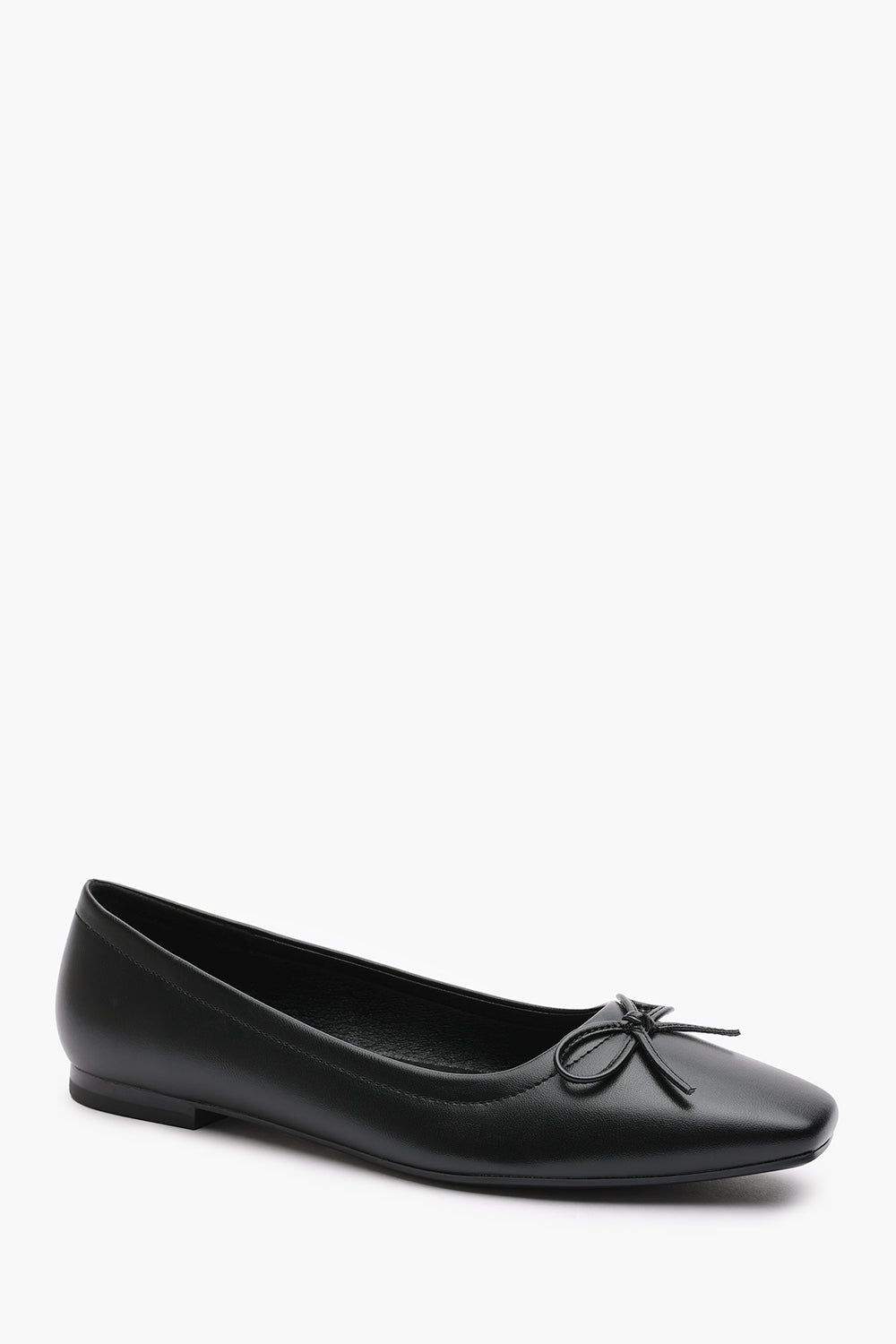 Lauren Black Faux Leather Ballet Flats with Front Bow Detail