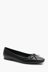 Lauren Black Faux Leather Ballet Flats with Front Bow Detail