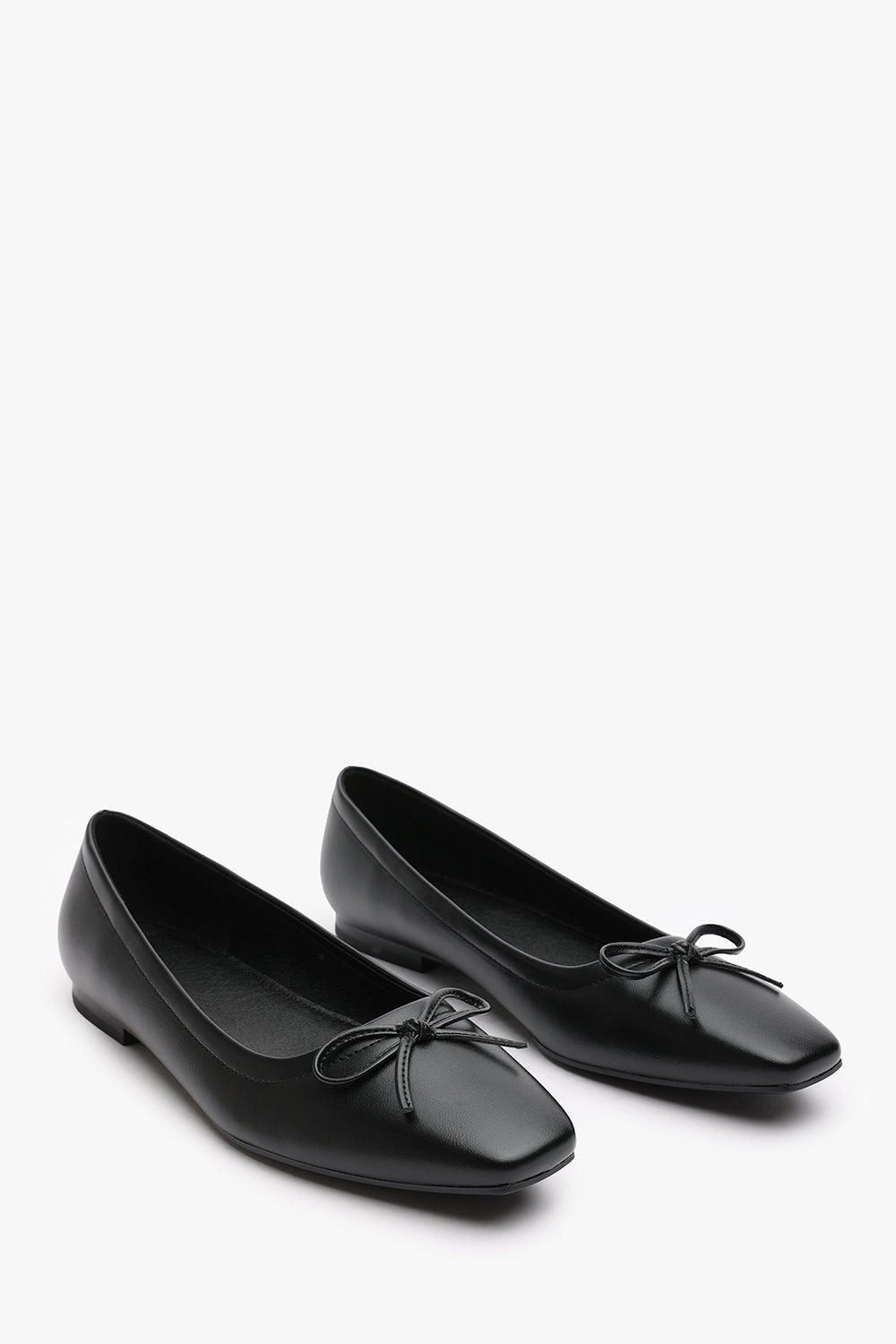 Lauren Black Faux Leather Ballet Flats with Front Bow Detail