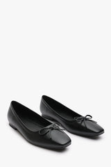 Lauren Black Faux Leather Ballet Flats with Front Bow Detail