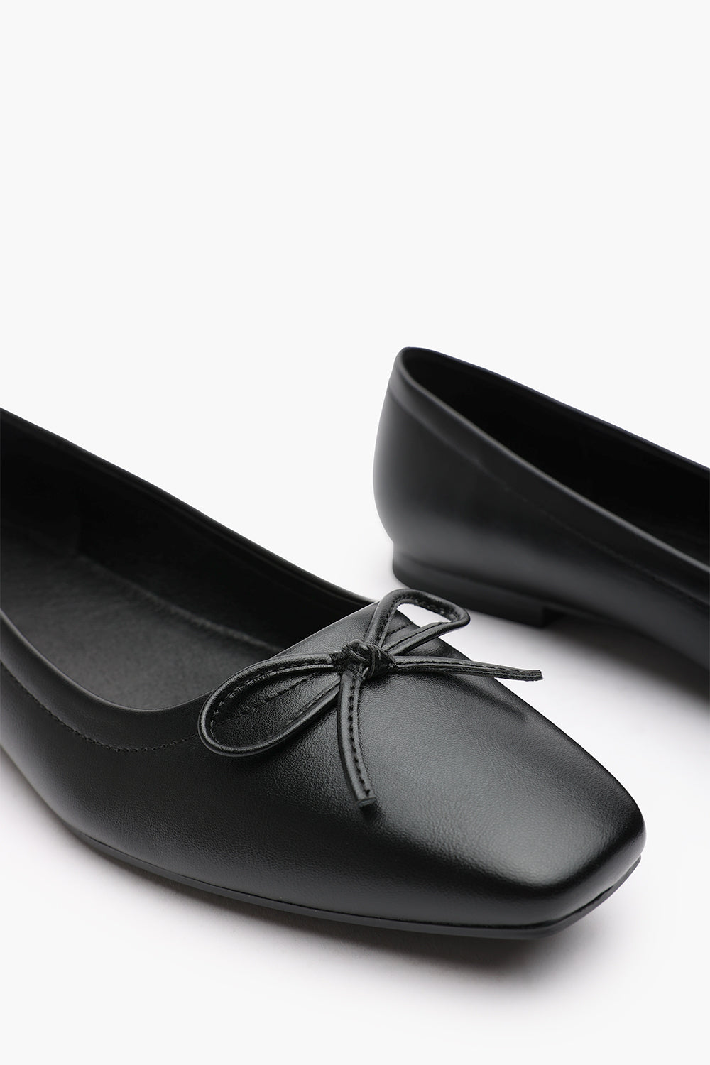 Lauren Black Faux Leather Ballet Flats with Front Bow Detail