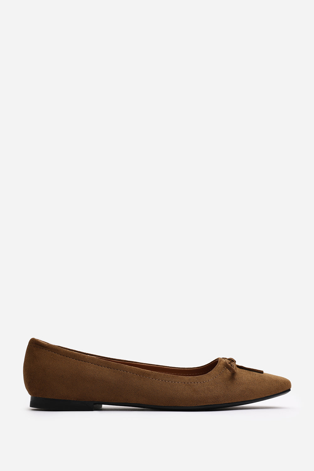 Lauren Khaki Suede Ballet Flats with Front Bow Detail