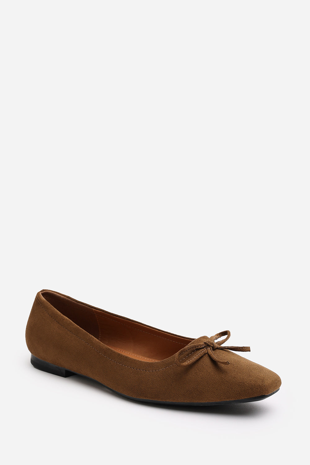 Lauren Khaki Suede Ballet Flats with Front Bow Detail
