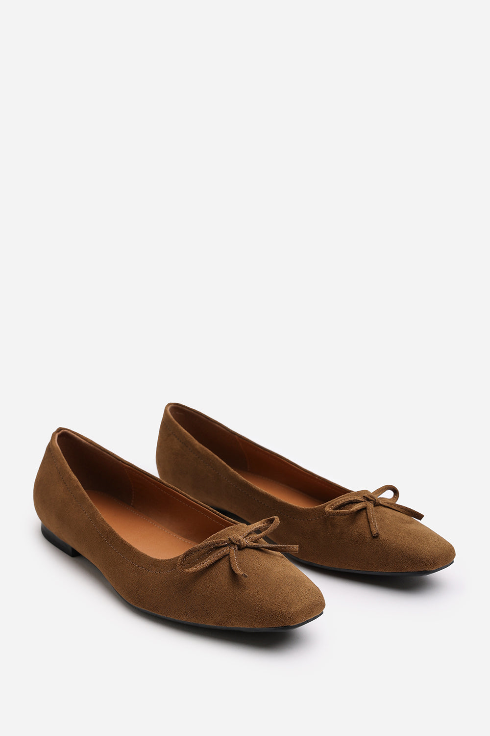 Lauren Khaki Suede Ballet Flats with Front Bow Detail