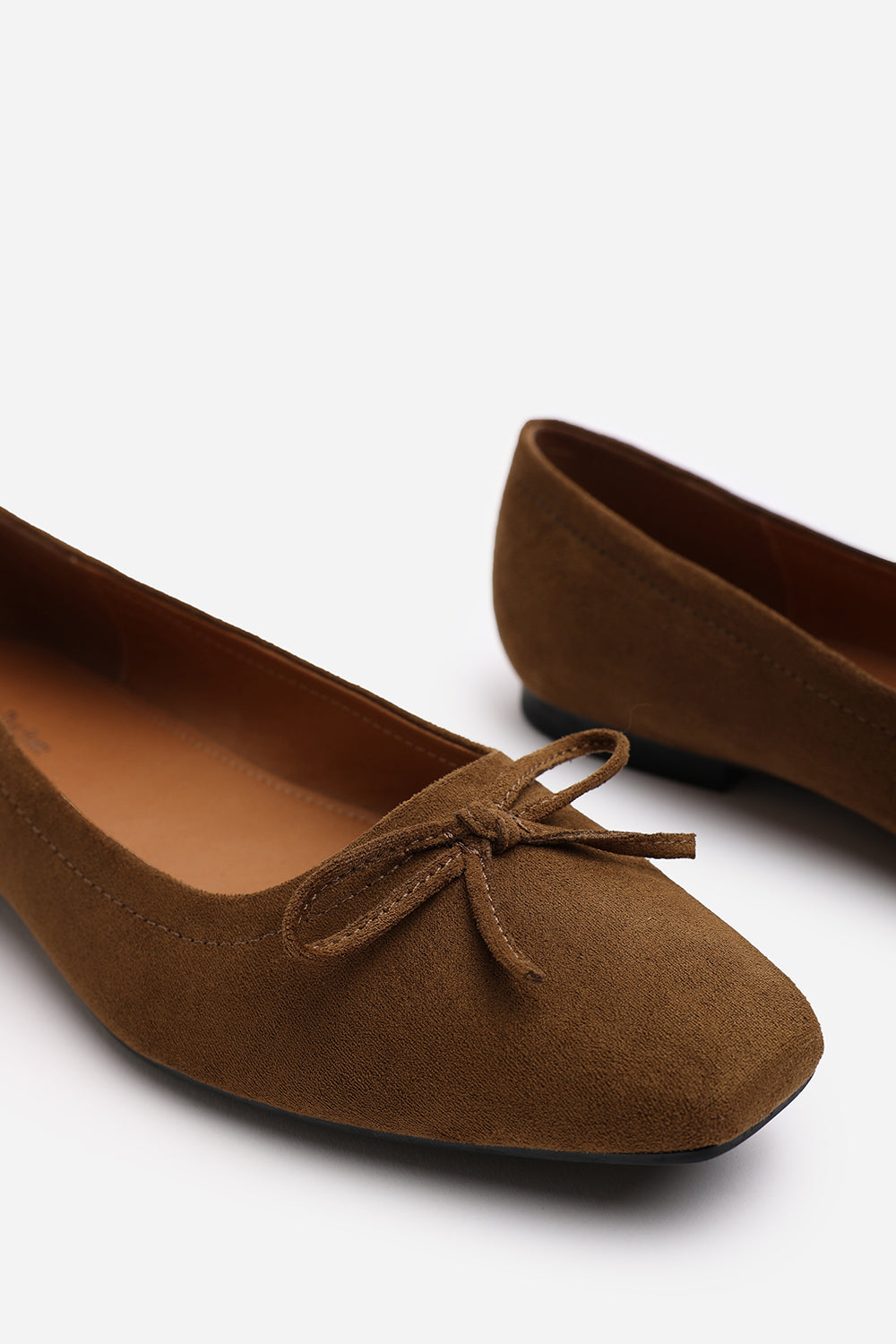 Lauren Khaki Suede Ballet Flats with Front Bow Detail