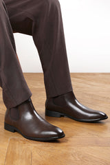 Mason Dark Brown Formal Mens Slip On Classic Chelsea Ankle Boots