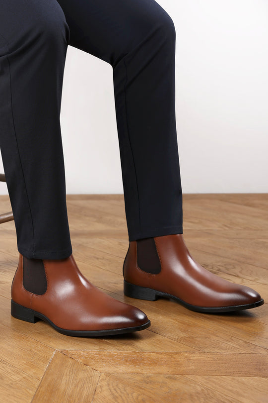 Mason Tan Formal Mens Slip On Classic Chelsea Ankle Boots