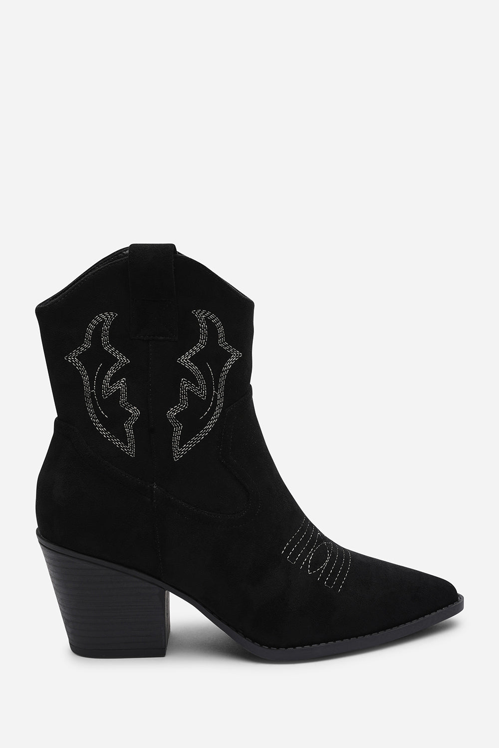 Frissa Black Pointed Toe Block Heel Embroidery Design Ankle Boots