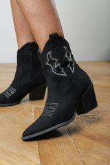 Seraphina Black Suede Cowboy Boots Ankle Length Western Block Heel