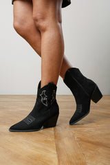 Seraphina Black Suede Cowboy Boots Ankle Length Western Block Heel