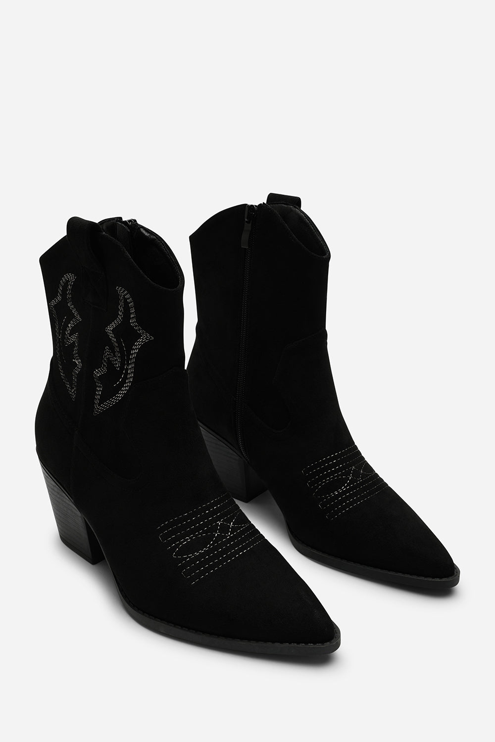 Seraphina Black Suede Cowboy Boots Ankle Length Western Block Heel