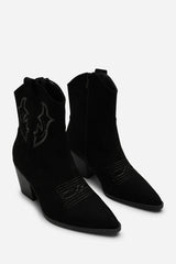 Seraphina Black Suede Cowboy Boots Ankle Length Western Block Heel