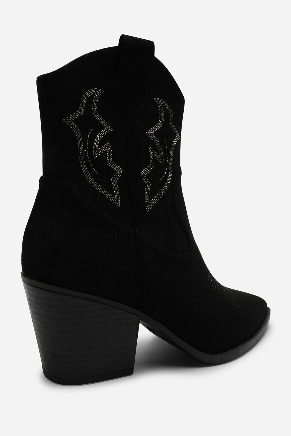 Seraphina Black Suede Cowboy Boots Ankle Length Western Block Heel