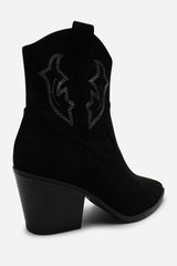 Seraphina Black Suede Cowboy Boots Ankle Length Western Block Heel