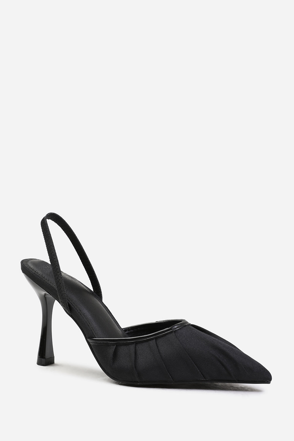 MALDIVES POINTED TOE HEELS WITH STRAP IN BLACK SATIN