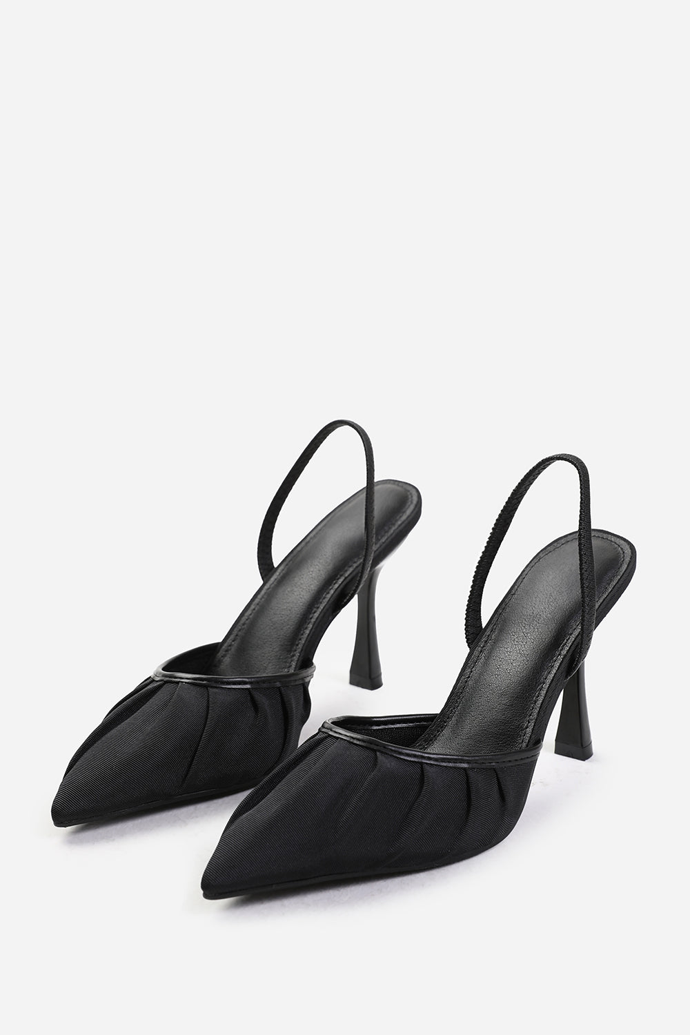 MALDIVES POINTED TOE HEELS WITH STRAP IN BLACK SATIN