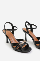 HARRIET WIDE FIT MID HEELS WITH METAL DETAILING IN BLACK CREASE FAUX LEATHER