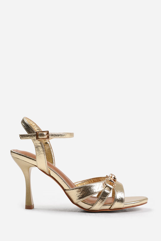 HARRIET WIDE FIT MID HEELS WITH METAL DETAILING IN GOLD CREASE FAUX LEATHER