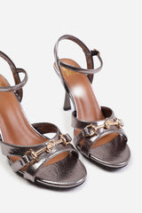 HARRIET WIDE FIT MID HEELS WITH METAL DETAILING IN PEWTER FAUX LEATHER