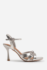 HARRIET MID HEELS WITH METAL DETAILING IN SILVER CREASE FAUX LEATHER
