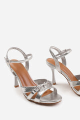 HARRIET MID HEELS WITH METAL DETAILING IN SILVER CREASE FAUX LEATHER