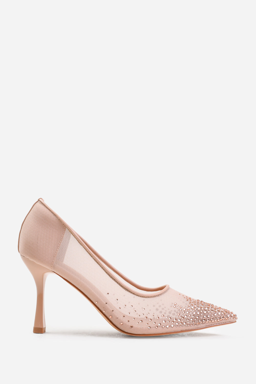 DELINA COURT SHOE WITH DIAMANTE DETAILING IN NUDE MESH