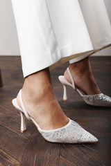 Rixelle Pointed Toe Embellished Mesh Slingback Heels