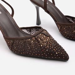 Rixelle Pointed Toe Embellished Mesh Slingback Heels