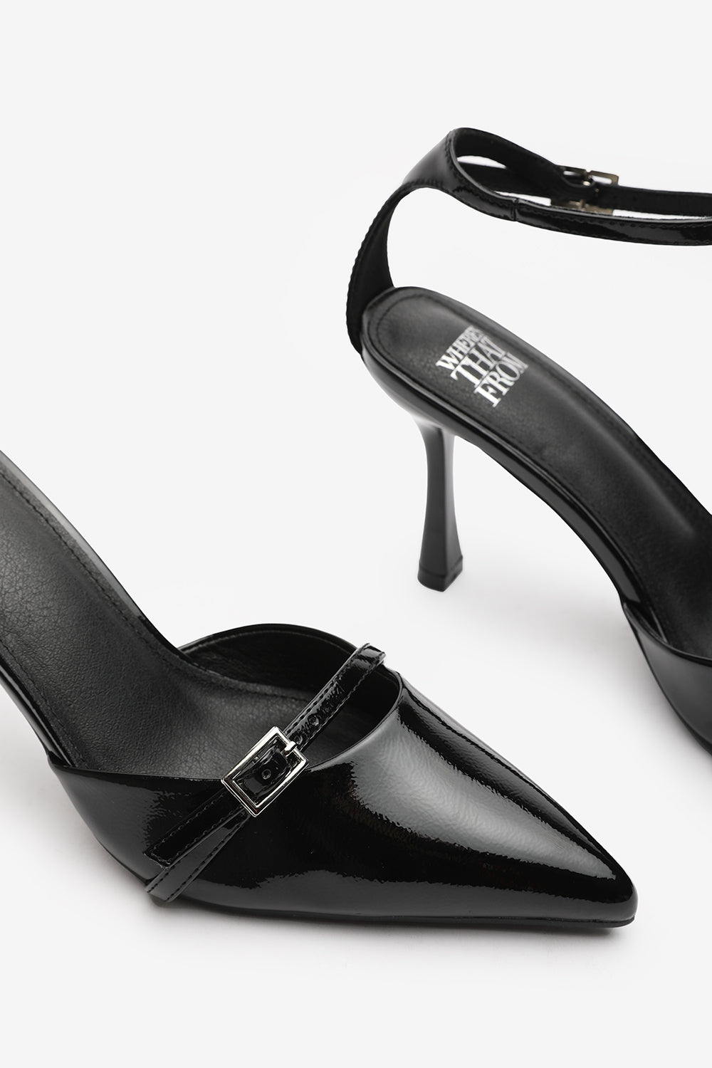 Talise Pointed Toe Stiletto Heels In Black Faux Leather