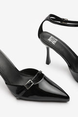 Zenia Black Pointed Toe Stiletto Heels With Adjustable Straps