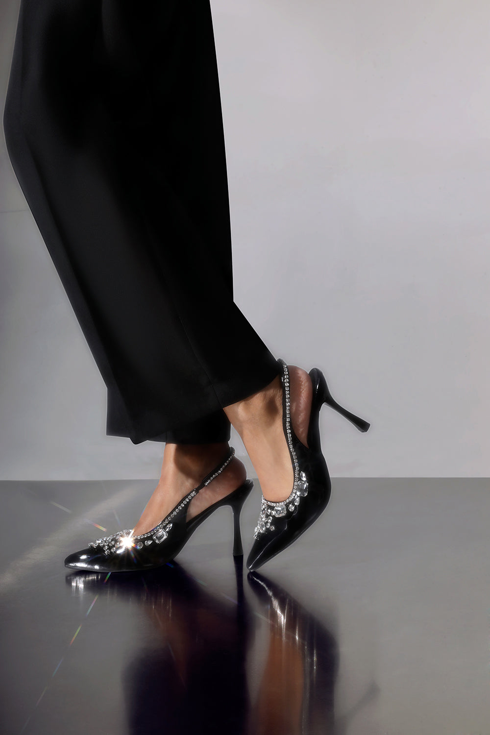 Valli Black Patent Embellished Slingback Heels