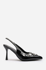 Valli Black Patent Embellished Slingback Heels