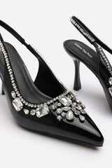 Valli Black Patent Embellished Slingback Heels