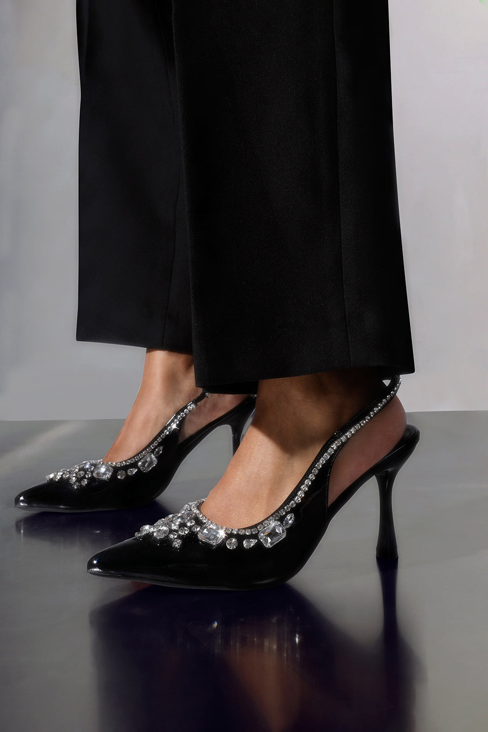 Channing Black Crystal Embellished Slingback Heel