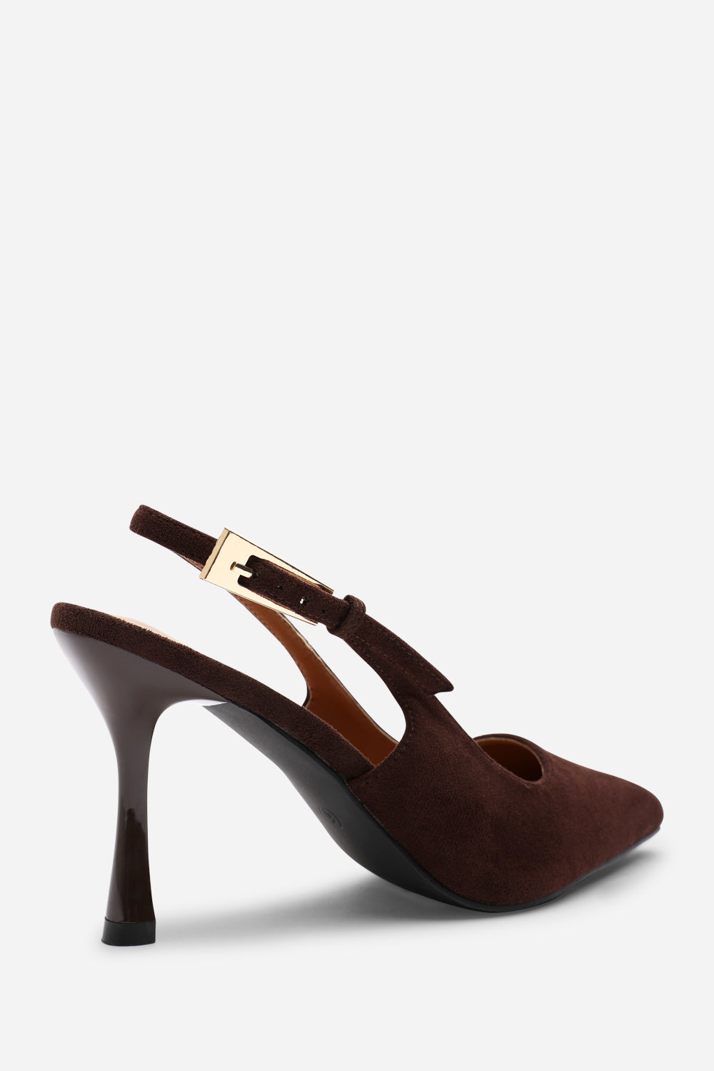 Tasha Brown Suede Pointed Toe Sling Back Mid Heel with Buckle Strap