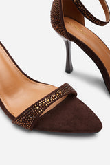 Wilma Brown Embellished Pointed Stiletto Heels